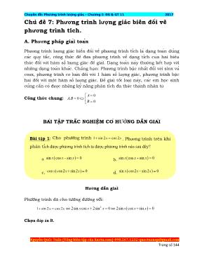 Chuyên đề Phương trình lượng giác - Chu đê 7 Phương trình lượng giác biên đôi vê phương trình tich - Nguyễn Quốc Tuấn